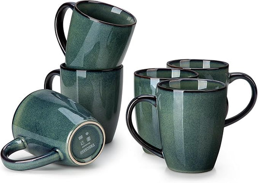 vancasso STARRY Ceramic Coffee Mug Set of 6, 16 Oz Tea Cups with Handle for Latte, Tea, Cappuccino, Milk, Cocoa, Microwave&Dishwasher Safe, Green