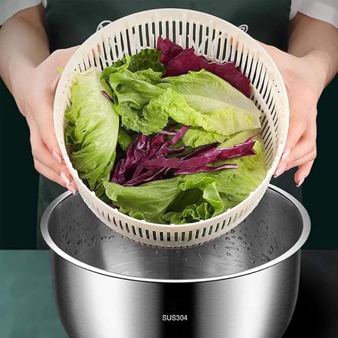 6L Stainless Steel Salad Lettuce Spinner, Fruit Vegetable Cleaner Vegetable Washer Spinner Quick Spin for Household Vegetables and Pasta Fries Spinner Essential Kitchen Utensils spinners (A)
