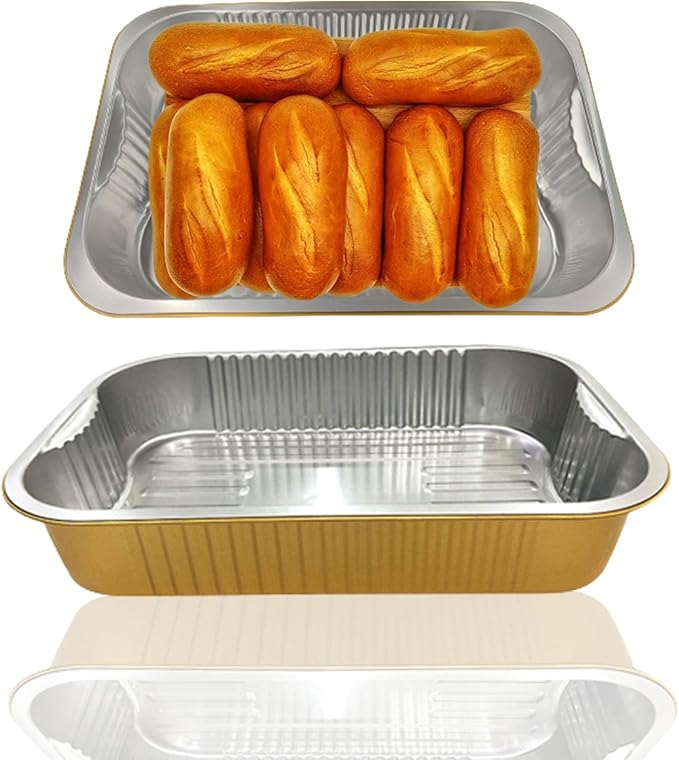 13 "x9" Aluminum foil Lasagna Pans, grill tray, sturdy disposable aluminum pan, 10 sets- for cooking,baking and heating, food storage, distribution, barbecue,Gold