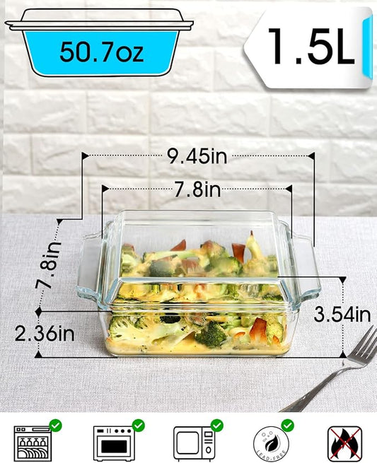 NUTRIUPS 8x8 Baking Dish Square Casserole Baking Dishes with Glass Cover Glass Casserole Dish with Lid Baking Dish Glass Baking Pan for Baking