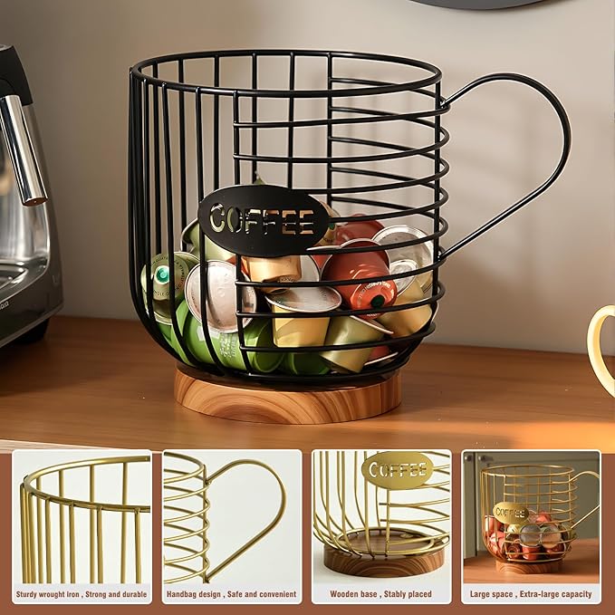 Coffee Pod Holder - Large-Capacity Metal Pod Holder, Accommodates Over 40 Espresso Capsules. Coffee Organizer, Suitable for Coffee Shops, Living Rooms, Kitchens, Bars, and Mor