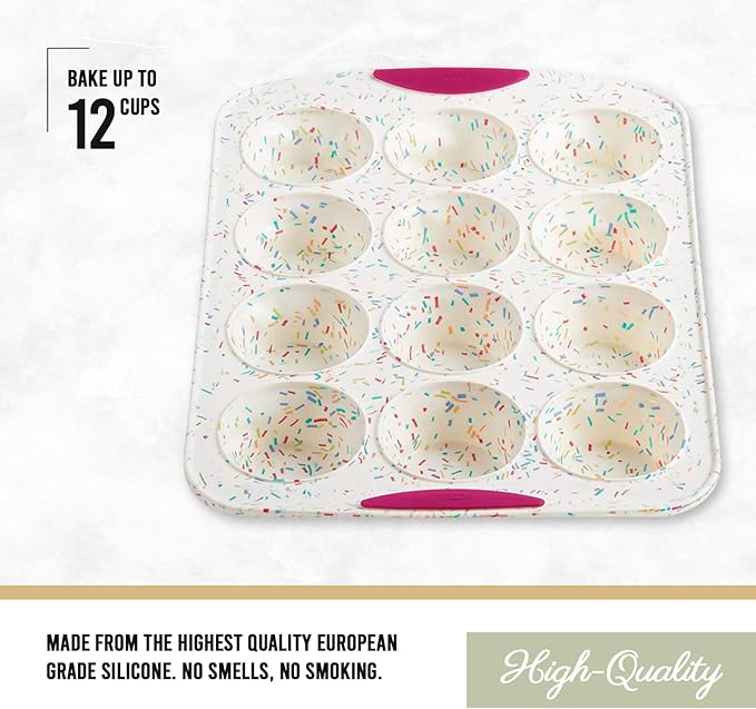 Trudeau Structured Silicone Muffin Pan, 12 Cup, Confetti/Fuschia