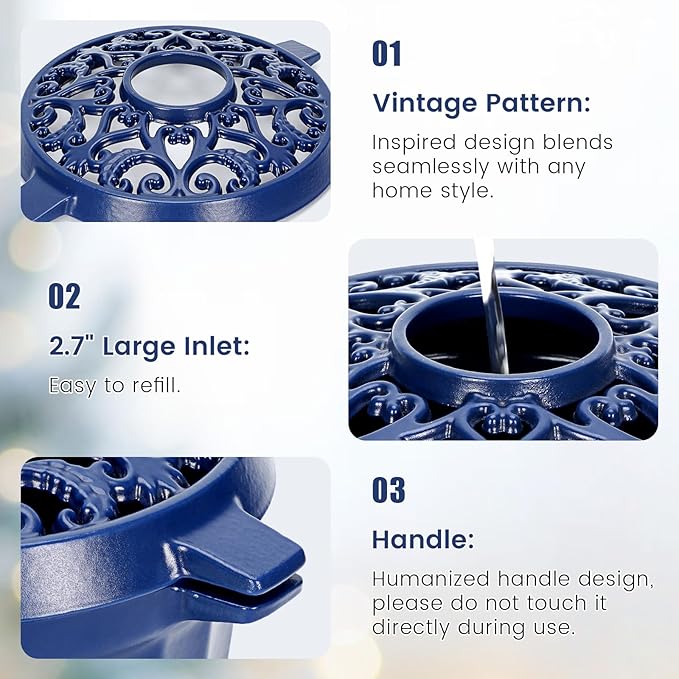 Wood Stove Steamer - Rust Resistant Cast Iron Humidifier Pot with Three-Layer Porcelain Coating for Woodstove, Indoor Fireplace Steamer for Dry Winter, Decorative, 2.7 Quart-Blue