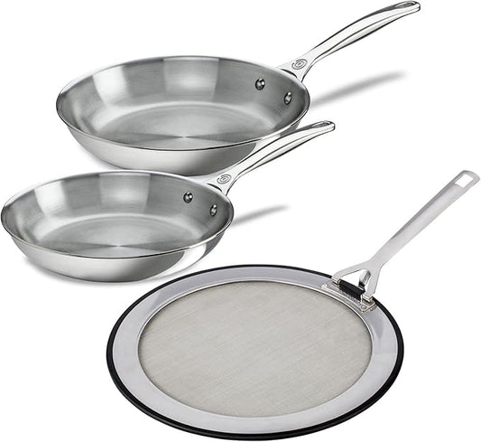 Le Creuset Stainless Steel Frypan (8 In. & 10 In.) with Splatter Guard Bundle
