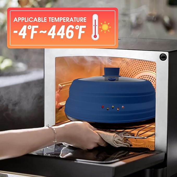 Microwave Splatter Cover Glass Microwave Cover for Food Collapsible Splatter Guard Lid with Silicone Handle for Pot Plate Bowl 10.8 Inch Blue