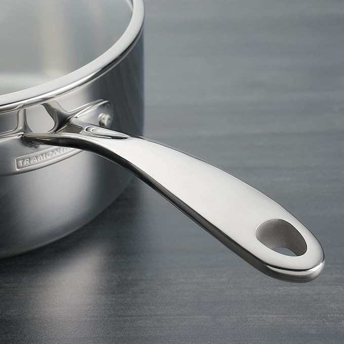 Tramontina Tri-Ply Clad Stainless Steel 3-Quart Sauce Pan with Glass Lid, Induction-Ready, Dishwasher-Safe, NSF-Certified