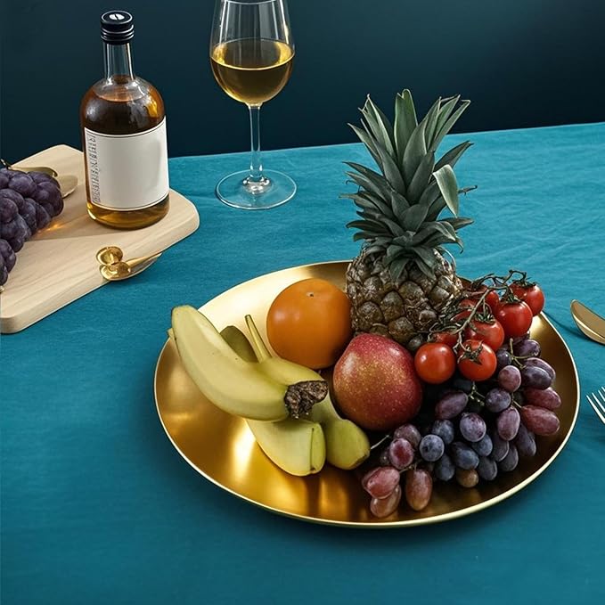 18/8 Stainless Steel Dinner Plate for Main Dishes, Grilled Meat, Dessert, Salad, and Fruit - 9 Inches (23 cm) Large Capacity(Gold-6PC)