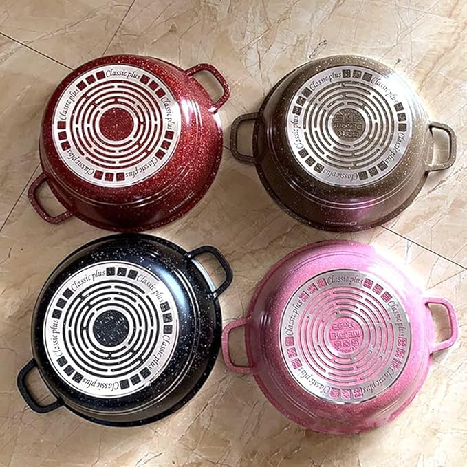 10-Piece Nonstick Cookware Set | Granite and Marble Coated Aluminum Pots and Pans with Glass Lids | Includes Saucepans, Frying Pan, and Stock Pot(Color:Red)