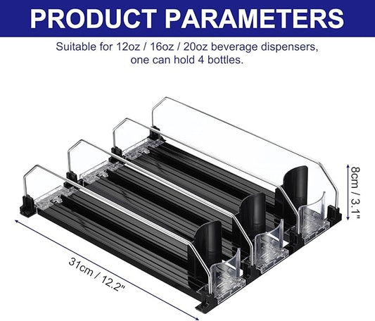 uxcell 3pcs Soda Can Organizer for Refrigerator, Self-Pushing Drink Organizer for Fridge, Width Adjustable Drink Dispenser Beverage Pusher For Pantry Vending Machine, Black