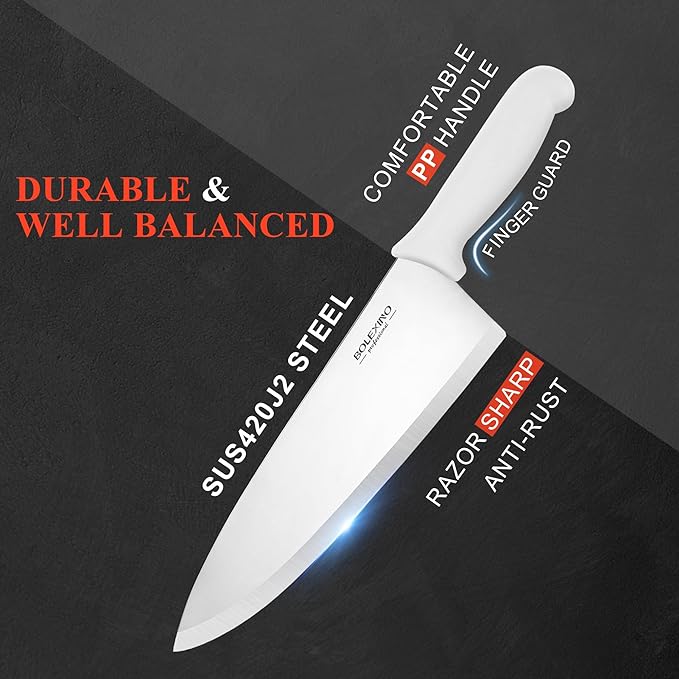 Chef Knife,10 inch High Carbon Stainless Steel Kitchen Knife, Sharp Cutting Knife W/Ergonomic Handle for Household or Business (White)