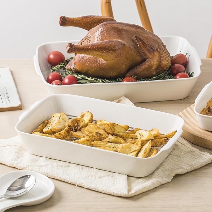 1.2 QT Ceramic Baking Dish, White Casserole Dish,Lasagna Pan for Oven, Bakeware for Baking, Kitchen Decor, Microwave Oven Safe, Dinner Party (7.1" x 9.1")