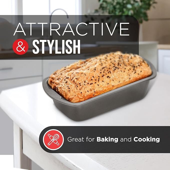Nonstick Loaf Pan Set Pack of 4, Carbon Steel 11" Large Baking Bread Pan, Oven Safe Up to 450°F, PFOA, PFOS, PTFE Free, Space Saving Stackable Design, Stain Resistant, Dishwasher Friendly, Gray Marble