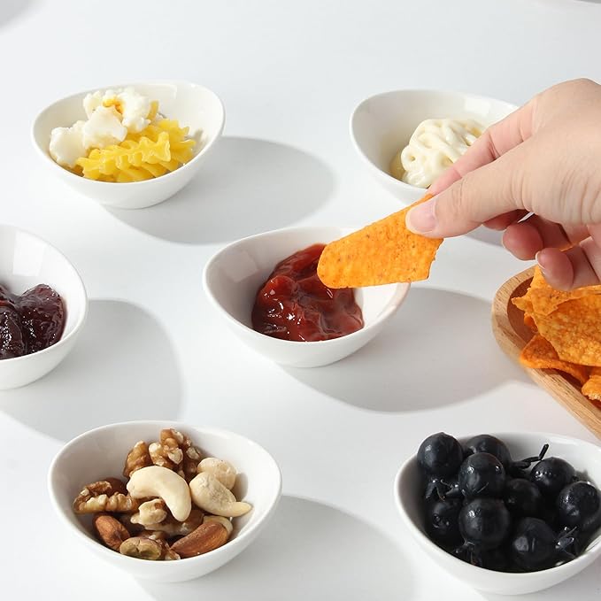 UIBFCWN 6 Pack Ceramic Dipping Bowls, 1.7 Oz Soy Sauce Dishes, White Dipping Sauce Bowls/Dishes for Tomato Sauce, Sushi, BBQ, Charcuterie Boards accessories