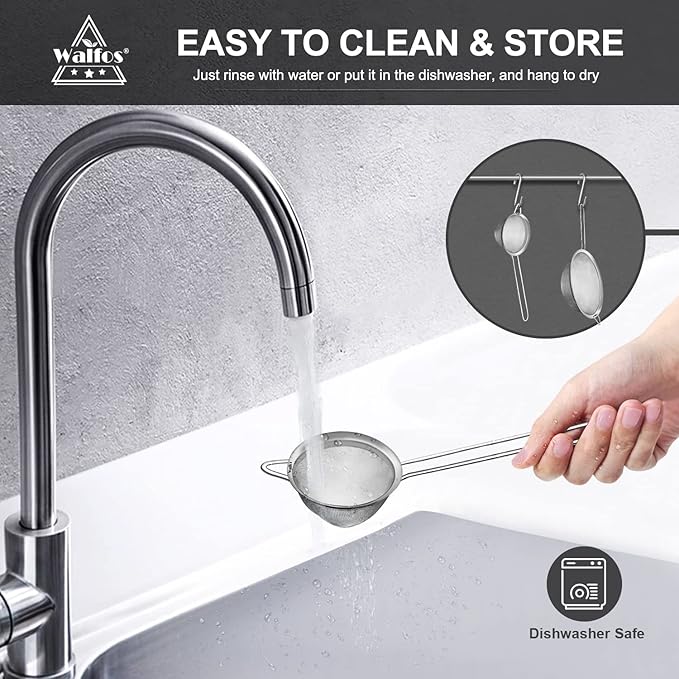 Walfos Mini Fine Mesh Tea Strainer, Stainless Steel Small Sifter with Sturdy Handle, 2.7 Inch Kitchen Metal Sieve for Tea, Coffee, Cocktail, Juice, Sugar and Spices