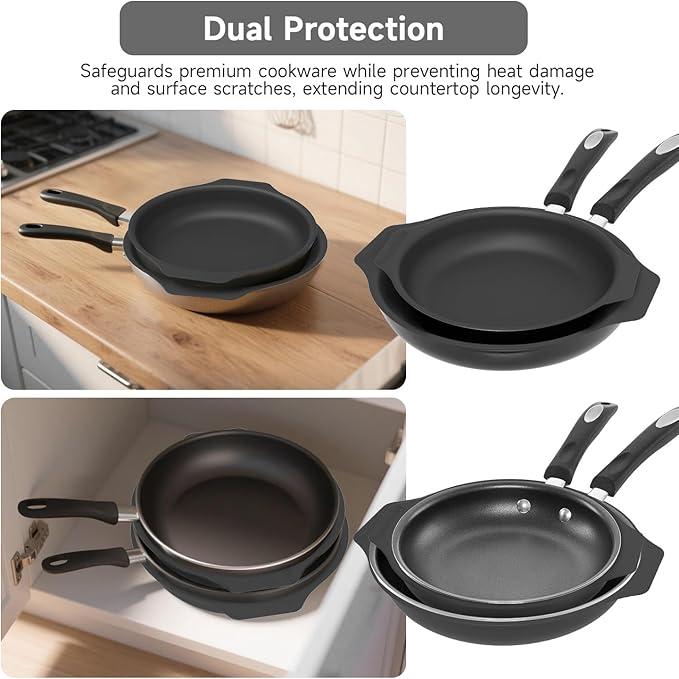 Silicone Pan Protectors & Separators for Stacking (10 & 12 Inch) - Non-Toxic, Heat-Resistant Pads | Dishwasher Safe, Durable Cookware Protector (Black, Mixed)