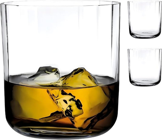 NUDE Whiskey Glasses Set of 2 – Neo 12.75 oz Lead-Free Crystal Rocks Glasses for Whisky, Scotch & Bourbon – Bevelled Edge, Flared Rim, Handmade Bar Tumblers Luxury Gift Set