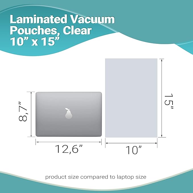 APQ Pack of 1000 Co-Extruded Vacuum Pouches, Clear 10 x 15. Vacuum Food Bags 10x15. Thickness 3 mil. Polyethylene Bags for Packing and Storing. Perfect for Industrial, Food Service.