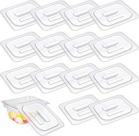 15 Pcs 1/6 Size Polycarbonate Food Pan Lids with Handle, Universal Handled Clear Steam Pan Food Storage Containers Covers for Fruits Vegetables Beans Corns Restaurant Hotel Commercial