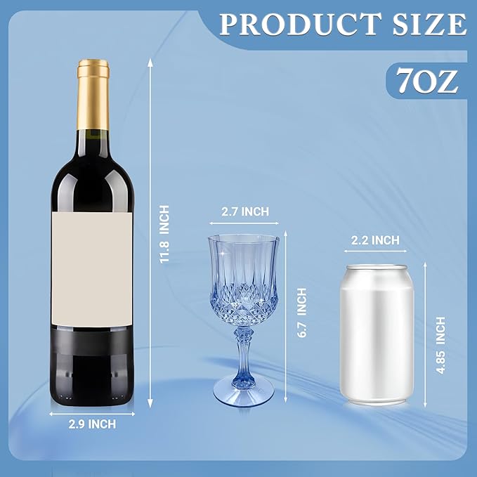 Plastic Wine Glasses,Plastic Goblets Vintage Style Cordial Drinking Glasses for Wedding Reception, Grand Event Party Supplies (100, Blue)