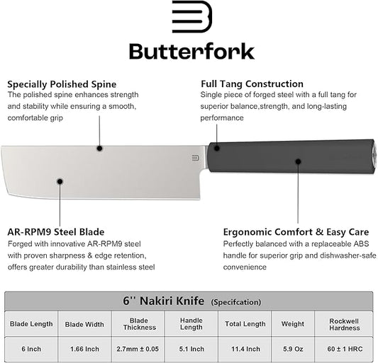 6 Inch Nakiri Knife, AR-RPM9 Steel & Replaceable Handle, Multipurpose Meat Cleaver Vegetable Chef Knife with Oak Sheath, Gift for Home Chefs