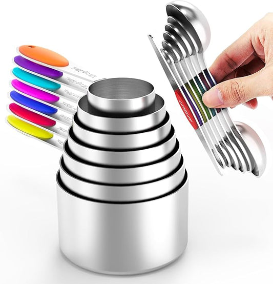 TILUCK Measuring Cups and Spoons Set, Stainless Steel, Kitchen Utensils for Cooking and Baking (13, Colorful)