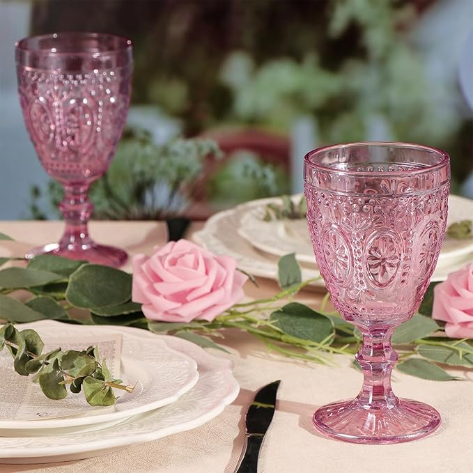 Pink Wine Glasses set of 4, Pink Goblets, Vintage Drinking Glassware, Colored Glassware Set for Party Home Wedding Baby Shower