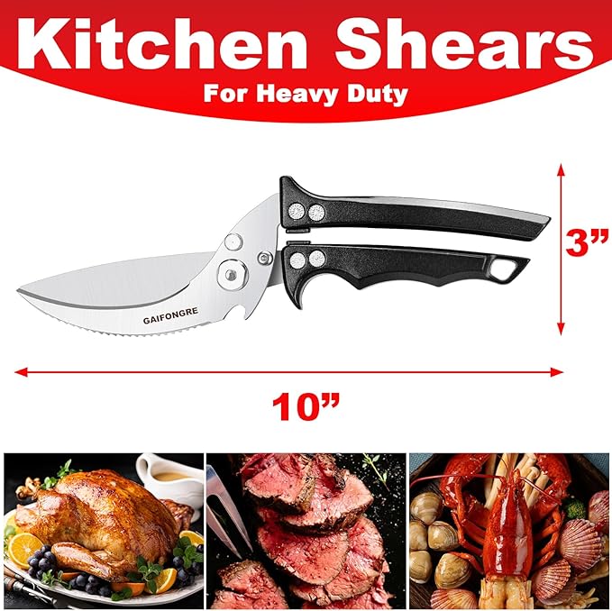 Poultry Shears Heavy Duty, Kitchen Scissors All Purpose, Chicken, Fish, Meat, Black