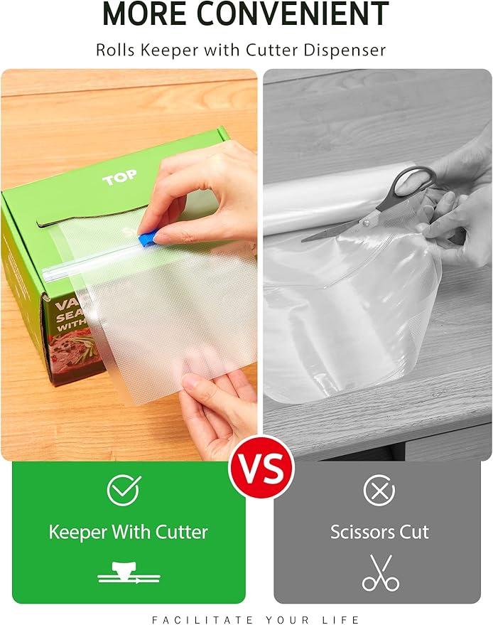 Syntus 8" x 150' Food Vacuum Seal Roll Keeper with Cutter Dispenser, Commercial Grade Vacuum Sealer Bag Rolls, BPA Free Food Vac Bags, Ideal for Storage, Meal Prep and Sous Vide