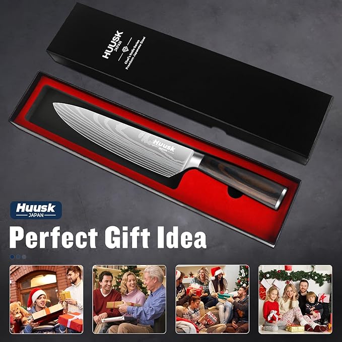 Huusk Chef Knife 8 Inch, Japanese Steel Gyuto Knife, Ultra Sharp Kitchen Knives with Ergonomic Handle, Gifts for Women and Men