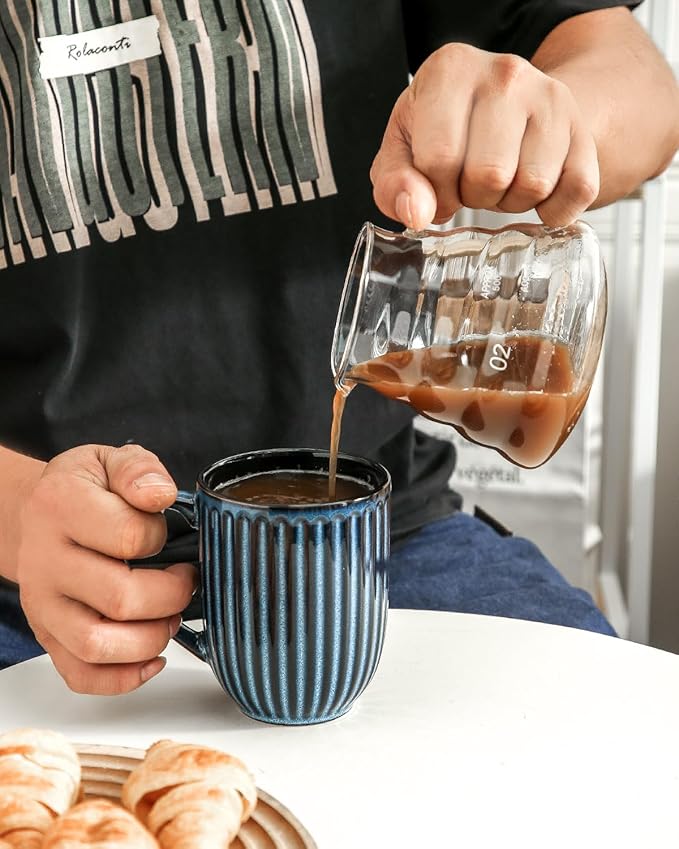 Hasense Coffee Mugs Set, 16 oz Ceramic Coffee Cups, Ribbed Tea Cup Set of 4, Dishwasher & Microwave Safe, Wedding, Housewarming Gift, Navy Blue