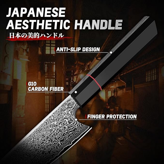 TIVOLI Damascus Knife Set 3PCS, Japanese Kitchen Knife With VG10,Ultra Sharp Cooking Knife Set With Octagonal Handle,Professional Chef Knives Set for Meat Vegetable Fruit, Ideal Gift for Dad,Mom