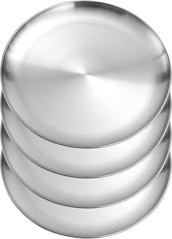 18/8 Stainless Steel Dinner Plate for Main Dishes, Grilled Meat, Dessert, Salad, and Fruit - 9 Inches (23 cm) Large Capacity(4pc, 9in)