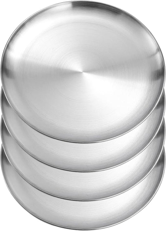 18/8 Stainless Steel Dinner Plate for Main Dishes, Grilled Meat, Dessert, Salad, and Fruit - 9 Inches (23 cm) Large Capacity(4pc, 9in)
