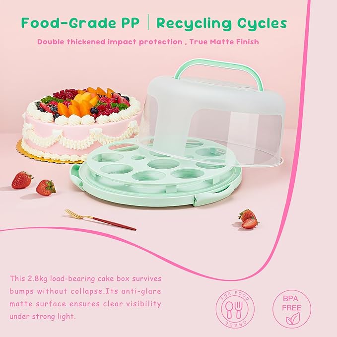Cake Carrier With Lid And Handle, Bpa-Free Cake Holder With Lid For 10 Inch Round Cake Carrier With 10 pcs Round Golden Cake Boards And Portable Insulated Bag