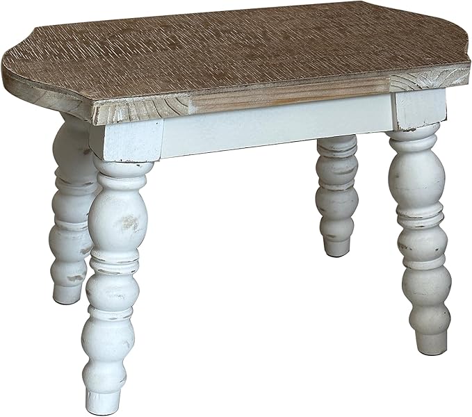 Wooden Bathroom Farmhouse Step Stool, Wood Foot Stool for Adults Kids, Bedside Step Plant Stand for Kitchen