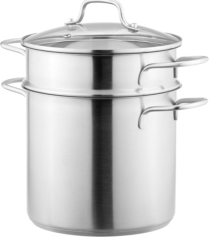 Navaris Stainless Steel Pasta Pot, 5.7 L (6.1 Qt) - Versatile Pot for Pasta, Vegetables and More - Suitable for Induction, Gas, Electric & Oven - Dishwasher Safe