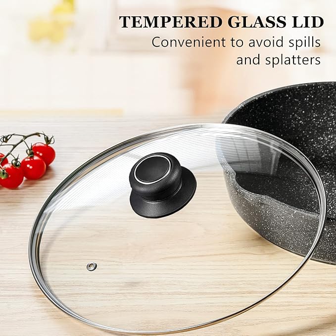 10.5 Inch Glass Lid for Frying Pan, Fry Pan Lid, Skillet Lid, Pan Lid with Handle, Compatible with 10-10.7 Inch Kitchen Cookware Tempered Replacement Cover, 10.5"/26cm, Clear