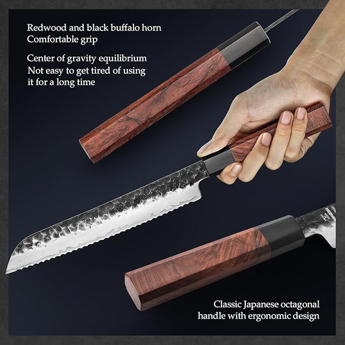 HEZHEN Chef's Knife Set 5PCS, 3 Layers High Carbon Clad,Razor Sharp 10Cr15CoMoV Steel Core, Ergonomic Redwood Octagonal Handle