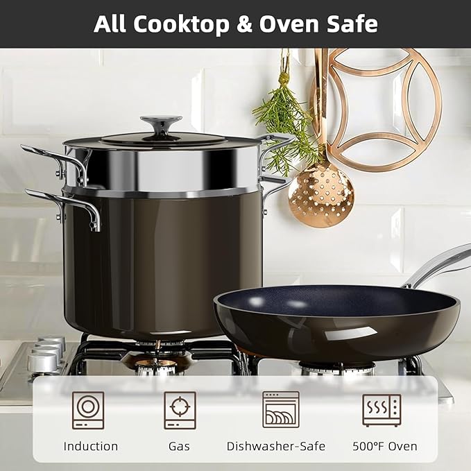 Nuwave Lux 13pc Forged Lightweight Cookware Set PFAS Free, Healthy G10 Duralon Ceramic Coating, Ultra Non-Stick, Stay-Cool Handles, Works on All Cooktops & Induction Ready