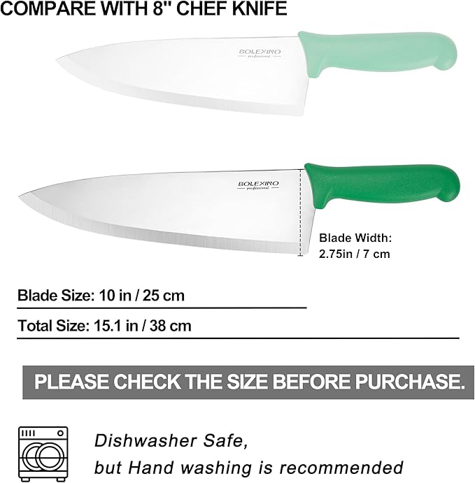 10 inch Japanese High Carbon Stainless Steel Chef Knife, Professional Sharp Wide Cook Knife with Non-slip Ergonomic Handle, for Kitchen Home Restaurant (Green)