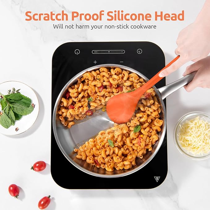600ºF Heat Resistant Silicone Spoons: U-Taste 13.3in Solid & Slotted Kitchen Cooking Spoon, Nonstick Long Rubber Utensil, Sturdy for Mixing, Serving, Stirring, Frying, Draining (Orange, 2PCS)