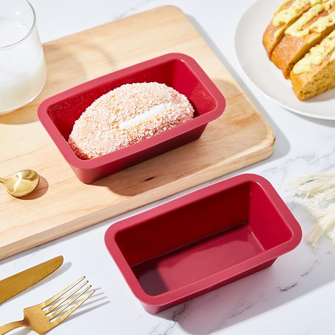 8 Pcs Silicone Mini Loaf Pan Silicone Bread Loaf Pan Rectangle Baking Molds Non Stick for Mini Cake, Homemade, Bread and Meatloaf, Red 6.1 x 3.3 x 1.8 Inch