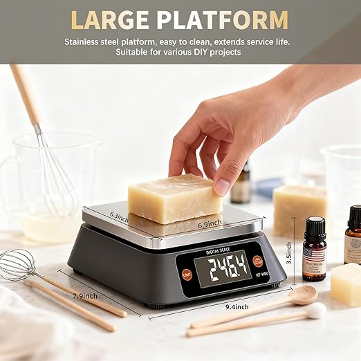 Kitchen Scales Digital Weight Grams and Ounces, YONCON KF-H8U Food Scale for Bakers, Candle and Soap Making, Baking Scale with Stainless Steel Large Platform, 22lb, 3*AA Batteries and AC Power Adapter