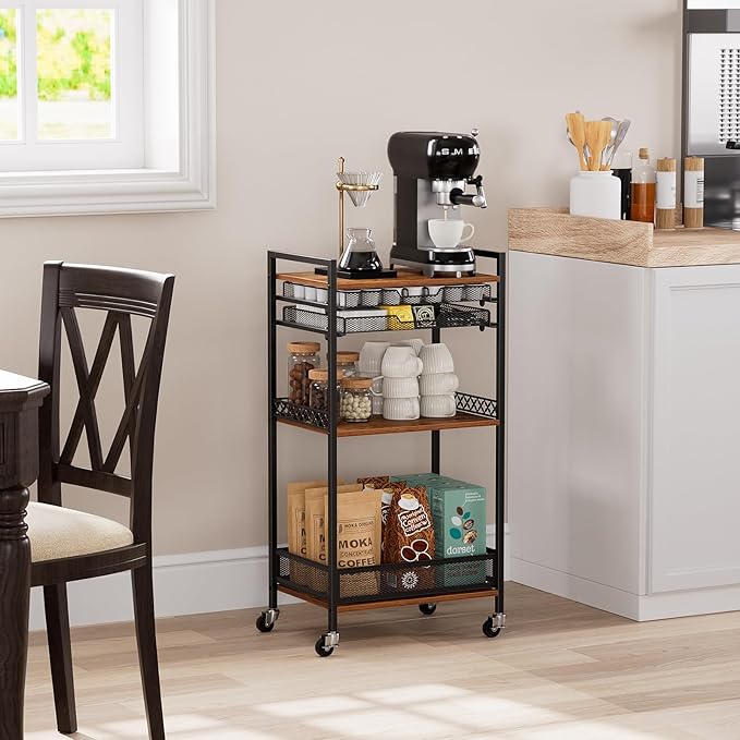 K Cup Holder Rack, Coffee Station Organizer for Nespresso Vertuo and K Cup Capsules, Multi-Functional Bar Accessories Organizer With Wheels for Living Room, Kitchen