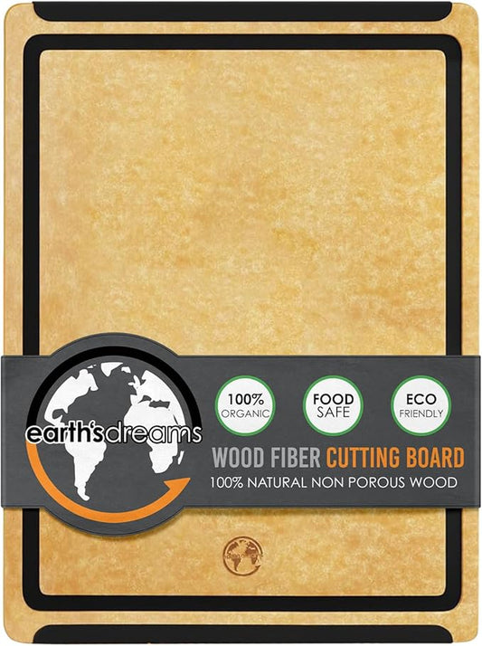 Earth’s Dreams Wood Cutting Board 17x12 Extra Large - Charcuterie Board, Non-Plastic, Non-Toxic, Heavy-Duty, Dishwasher Safe (Tan/Blacks)