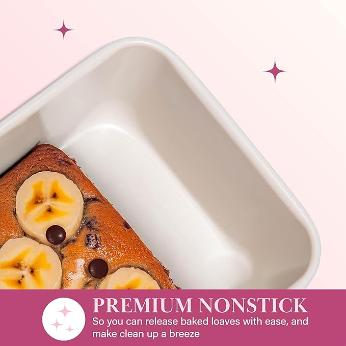 Paris Hilton Nonstick Carbon Steel Bakeware Collection, 9-Inch x 5-Inch Loaf Pan, Dishwasher Safe, Made without PFOA and PFAS, Pink Cream Two-Tone