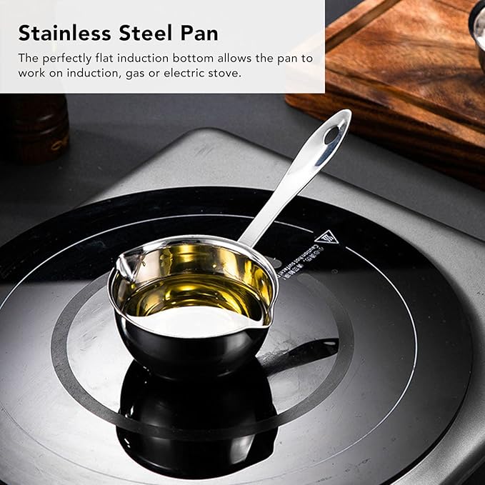 Butter Warmer, Butter Warmer Pot Food Grade Stainless Steel Mini Butter Warmer Milk Warmer Coffee Pot Stovetop Chocolate Melting Pan with 2 Pour Spouts Sauce Pan for Stove Top Coffee Tea Soup(300ML)