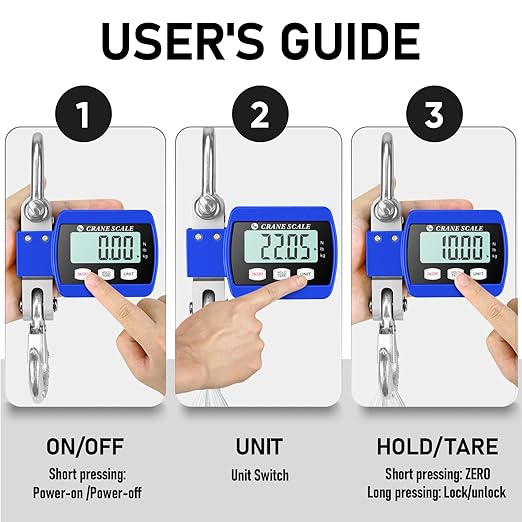 RoMech 1100lb Digital Hanging Scale with Cast Aluminum Case, Handheld 500Kg Mini Crane Scale with Hooks for Farm Hunting Outdoor (Blue, 1100lbs)