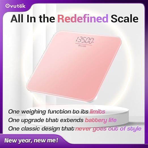Bathroom Scale for Body Weight, Highly Accurate Digital Weighing Machine for People, Upgraded Batteries Included, Compact Size, LED Display, High Standards Sturdy Tempered Glass, 400lb, Pink