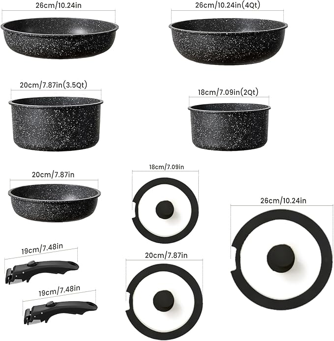 Pots and Pans Set, Nonstick Detachable Handle Cookware Set, Induction Kitchen Cookware Set with Removable Handle, Healthy Non Stick Cookware, Dishwasher & Oven Safe, PFOA Free